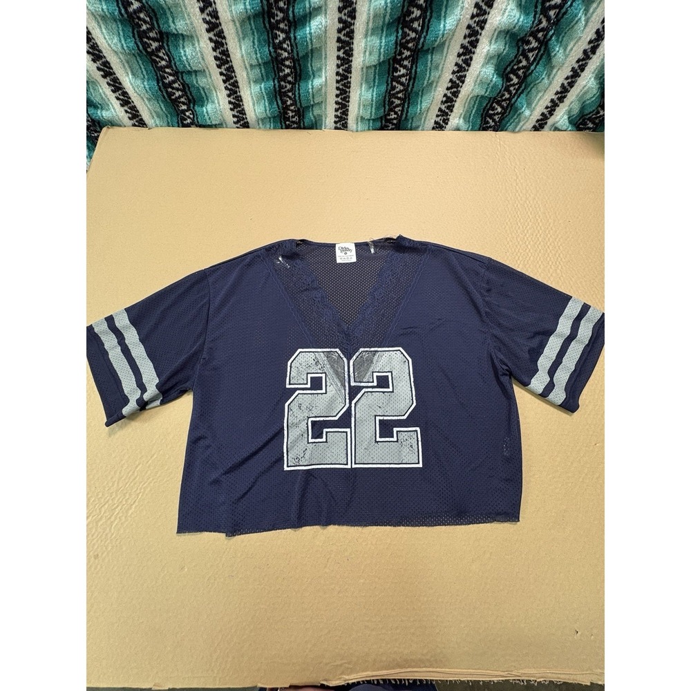 Dirtee Laundry Navy Mesh Lace V-Neck Jersey 3/4 Sleeve Dallas Cowboys Women's XL